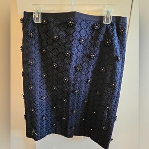 Talbots Skirts NWOT Eyelet 3d Floral Embellished Pencil A Line Navy Blue Size 6